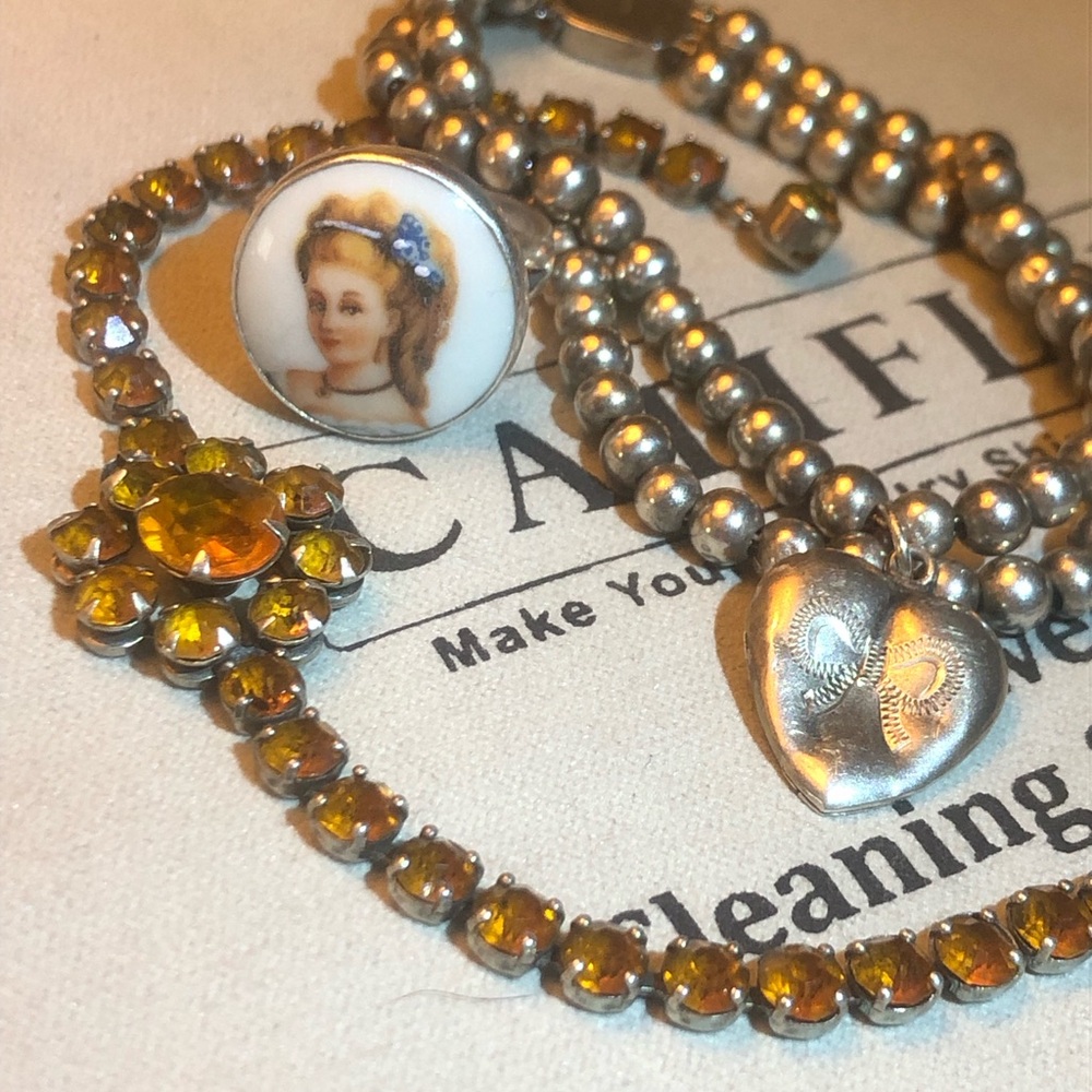 Antique jewelry.Paste, sterling, portrait.